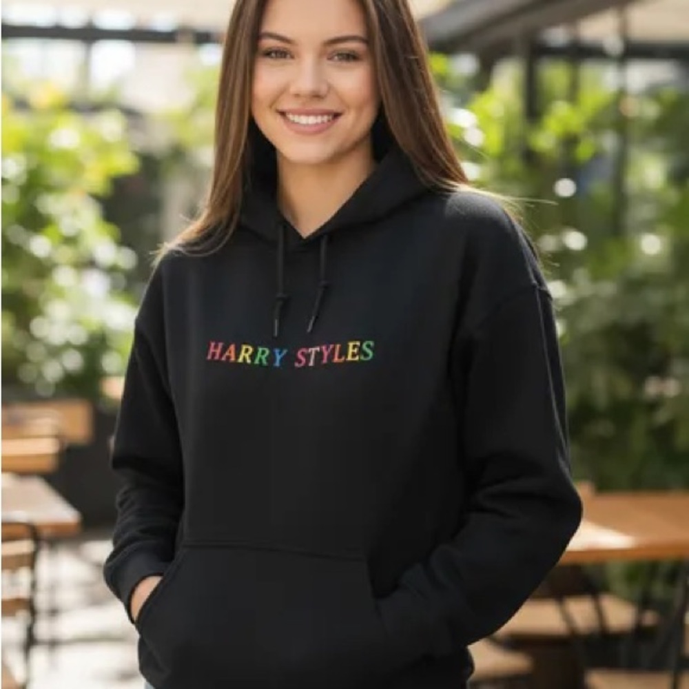 Gildan Harry Styles Hoodie Black Rainbow text size Small